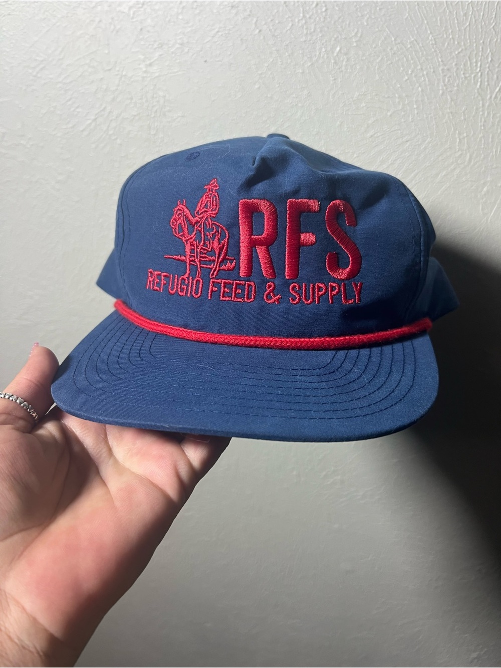 Vintage Style Richardson Refugio Feed RFS and Supply Blue and Red Snapback Hat